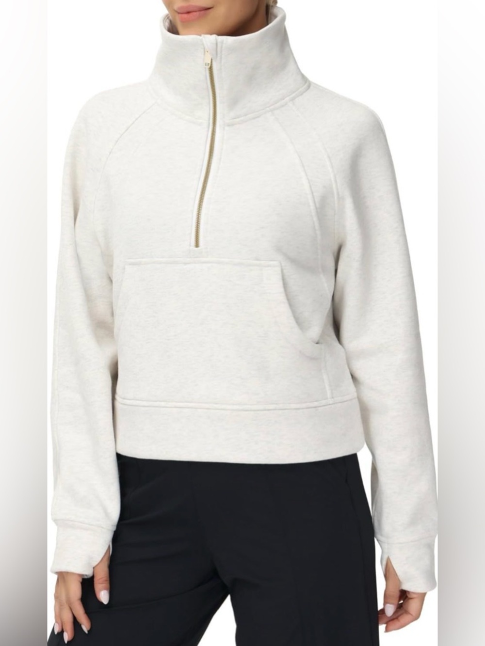 NWT THE GYM PEOPLE Half Zip Pullover Fleece Sweatshirt with Pockets Thumb Hole L